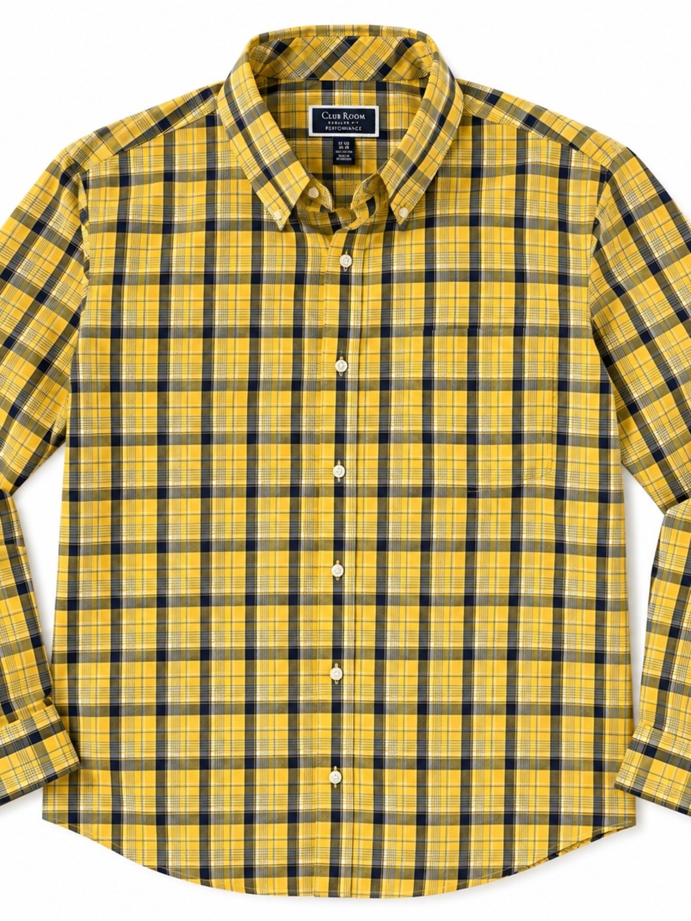 Club Room Men’s Yellow Plaid Performance Button Down Shirt